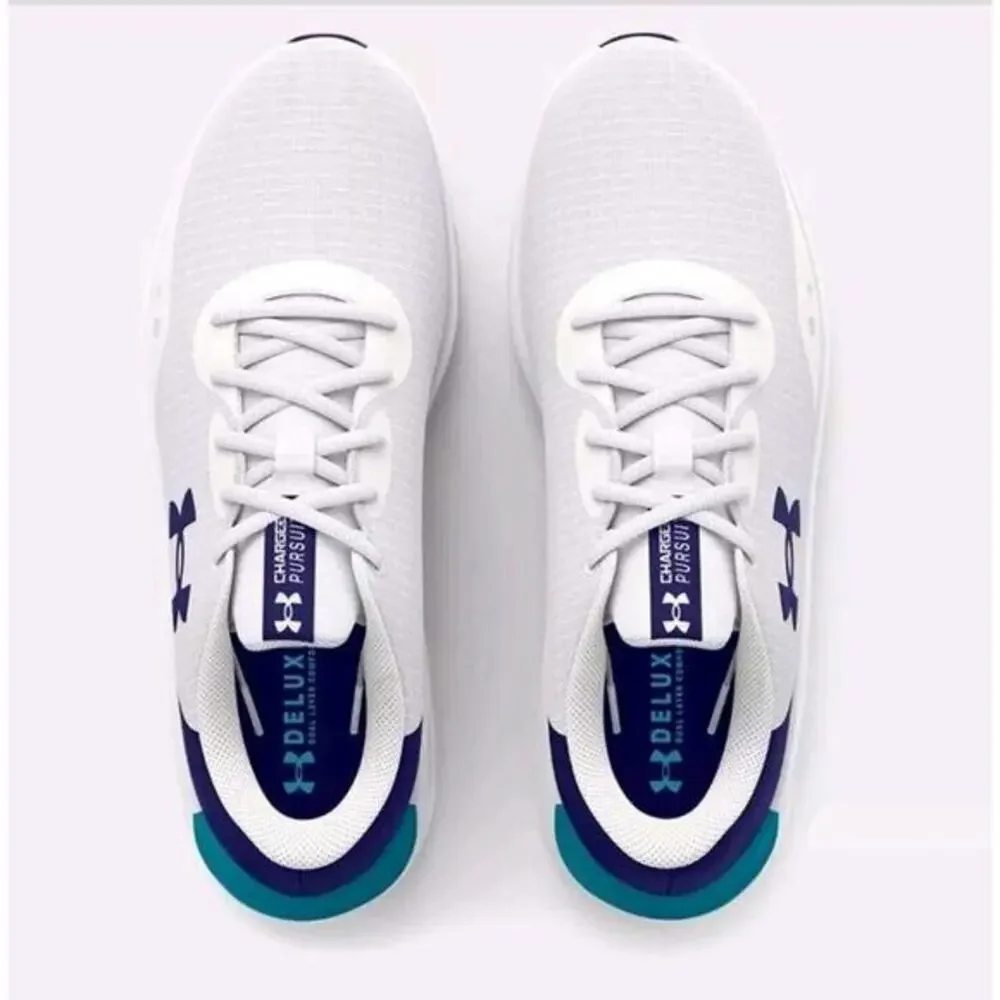 Under ARMOUR Charged Pursuit 3 TECH Men's Size 11.5 White Blue Gym Running Train
